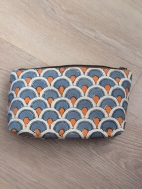 Joyn Blue and Orange Patterned Canvas Zip Pouch